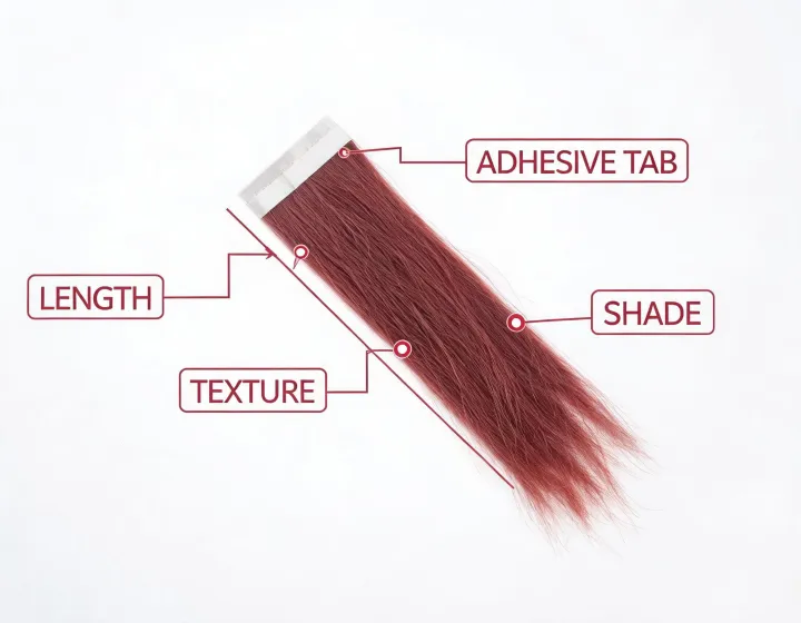 Tape-in hair extensions specification worksheet illustration, not a premises map